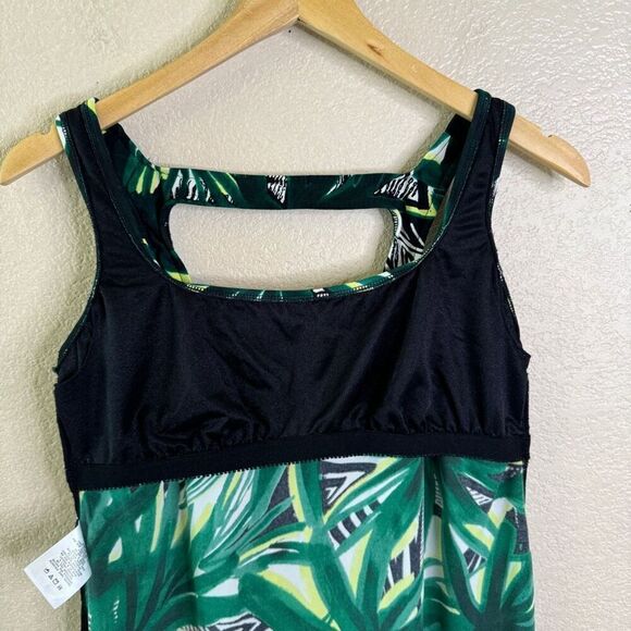 MagicSuit Tankini Swim Top Womens US Size 10 Green Tropical Built In Bra Draped - Picture 7 of 10